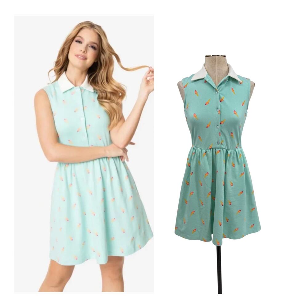 Unique Vintage Josie Ice Cream Print Sleeveless Fit Flare Dress‎ Blue Size Small